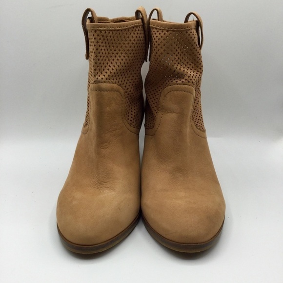 LUCKY Brand Keno Perforated Dark Camel Suede Leather Wedge Bootie Size 10 - Picture 4 of 11